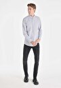 thumb-Regular Fit Shirt Neck Çizgili Erkek Antrasit Uzun Kol Gömlek