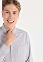 thumb-Regular Fit Shirt Neck Çizgili Erkek Antrasit Uzun Kol Gömlek