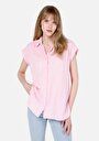 thumb-Regular Fit Shirt Neck Düz Kadın Pembe Kısa Kol Gömlek
