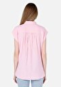 thumb-Regular Fit Shirt Neck Düz Kadın Pembe Kısa Kol Gömlek