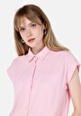 thumb-Regular Fit Shirt Neck Düz Kadın Pembe Kısa Kol Gömlek