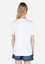 thumb-Regular Fit Yuvarlak Yaka Baskılı Kadın Beyaz Kısa Kol Tişört