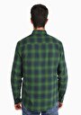 thumb-Slim Fit Shirt Neck Ekoseli Erkek Yeşil Uzun Kol Gömlek