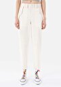 thumb-Baggy Fıt Yüksek Bel Düz Paça Kadın Ekru  Pantolon