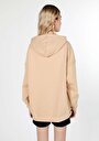 thumb-Oversize Fit Kapüşonlu Baskılı Kadın Bej Sweatshirt