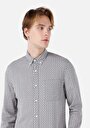thumb-Slim Fit Shirt Neck Baskılı Erkek Gri Uzun Kol Gömlek