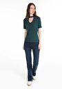 thumb-Slim Fit Yarım Balıkçı Yaka  Kadın Yeşil Kısa Kol Tişört