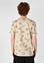 thumb-Regular Fit Yuvarlak Yaka Baskılı Erkek Bej Kısa Kol Tişört