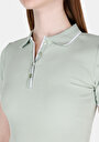 thumb-Slim Fit Polo Yaka Düz Kadın Yeşil Kısa Kol Tişört