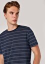 thumb-Regular Fit Yuvarlak Yaka Örme Çizgili Erkek Lacivert Kısa Kol Tişört
