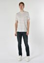 thumb-Regular Fit Yuvarlak Yaka Çizgili Erkek Beyaz Kısa Kol Tişört
