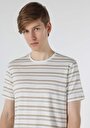 thumb-Regular Fit Yuvarlak Yaka Çizgili Erkek Beyaz Kısa Kol Tişört