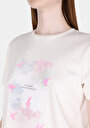thumb-Regular Fit Yuvarlak Yaka Baskılı Kadın Beyaz Kısa Kol Tişört