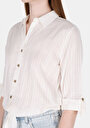 thumb-Regular Fit Shirt Neck Pamuklu Düz Kadın Beyaz Roll-up Gömlek