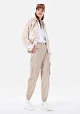 thumb-Regular Fit Yüksek Bel Dar Paça Kadın Bej  Pantolon