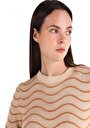 thumb-Slim Fit Yuvarlak Yaka Çizgili Kadın Bej Kazak