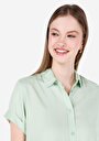 thumb-Regular Fit Shirt Neck  Kadın Yeşil Kısa Kol Gömlek