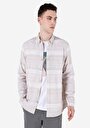 thumb-Regular Fit Shirt Neck Çizgili Erkek Bej Uzun Kol Gömlek