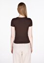 thumb-Slim Fit Yuvarlak Yaka Düz Kadın Kahverengi Kısa Kol Tişört