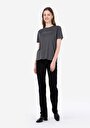 thumb-Regular Fit Cepsiz Yuvarlak Yaka Baskılı Kadın Antrasit Kısa Kol Tişört