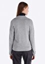 thumb-Regular Fit Fermuarlı Düz Örme Kadın Gri Uzun Kol Tişört