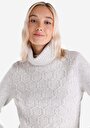 thumb-Slim Fit Turtle Neck Jakarlı Kadın Gri Kazak