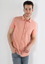 thumb-Regular Fit Shirt Neck Düz Erkek Turuncu Kısa Kol Gömlek