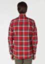 thumb-Regular Fit Shirt Neck Ekoseli Erkek Kirmizi Uzun Kol Gömlek