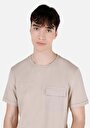 thumb-Regular Fit Yuvarlak Yaka Düz Erkek Bej Kısa Kol Tişört