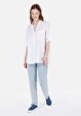 thumb-Relax Fit Shirt Neck Düz Kadın Beyaz Kısa Kol Gömlek