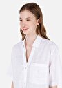 thumb-Relax Fit Shirt Neck Düz Kadın Beyaz Kısa Kol Gömlek