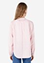 thumb-Regular Fit Shirt Neck Çizgili Kadın Pembe Uzun Kol Gömlek