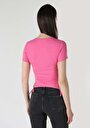 thumb-Slim Fit Yuvarlak Yaka Örme Düz Kadın Pembe Kısa Kol Tişört