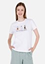 thumb-Regular Fit Yuvarlak Yaka Baskılı Kadın Beyaz Kısa Kol Tişört