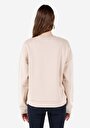 thumb-Regular Fit Yuvarlak Yaka Baskılı Kadın Bej Sweatshirt