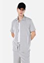 thumb-Regular Fit Shirt Neck Jakarlı Erkek Gri Kısa Kol Tişört
