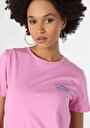 thumb-Regular Fit Cepsiz Yuvarlak Yaka Baskılı Kadın Pembe Kısa Kol Tişört