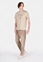 thumb-Regular Fit Yuvarlak Yaka Baskılı Erkek Bej Kısa Kol Tişört