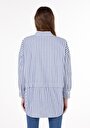 thumb-Relax Fit Shirt Neck Çizgili Kadın Mavi Uzun Kol Gömlek