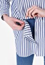 thumb-Relax Fit Shirt Neck Çizgili Kadın Mavi Uzun Kol Gömlek