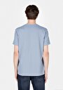 thumb-Regular Fit Yuvarlak Yaka Cepsiz Jakarlı Erkek Mavi Kısa Kol Tişört