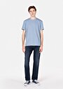 thumb-Regular Fit Yuvarlak Yaka Cepsiz Jakarlı Erkek Mavi Kısa Kol Tişört