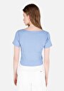 thumb-Slim Fit Yuvarlak Yaka Jakarlı Kadın Mavi Kısa Kol Tişört