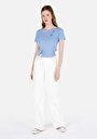 thumb-Slim Fit Yuvarlak Yaka Jakarlı Kadın Mavi Kısa Kol Tişört
