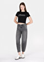 thumb-Balloon Fit Yüksel Bel Daralan Paça Kadın Siyah Jean Pantolon