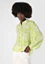thumb-Regular Fit Shirt Neck Çiçekli Kadın Yeşil Uzun Kol Gömlek