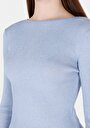 thumb-Slim Fit Kayık Yaka Düz Kadın Mavi Kazak