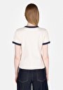 thumb-Slim Fit Yuvarlak Yaka Nakışlı Kadın Ekru Kısa Kol Tişört