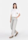 thumb-Regular Fit Yuvarlak Yaka Jakarlı Kadın Beyaz Kısa Kol Tişört