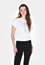thumb-Slim Fit Yuvarlak Yaka Baskılı Kadın Beyaz Kısa Kol Tişört